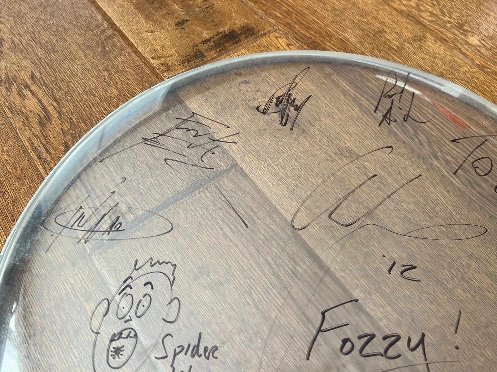 FOZZY SIGNED 16” EvansDRUMHEAD! COMPLETE BAND 6 AUTOGRAPHED! CHRIS JERICHO * WWF, image 4