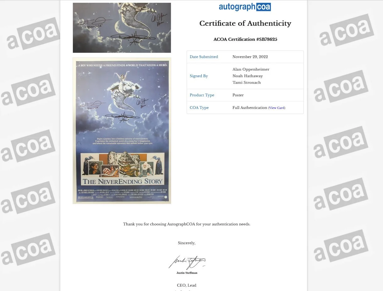 Noah Hathaway Alan O, Tami S, The Neverending Story 25x37" Print SIGNED ACOA, image 3