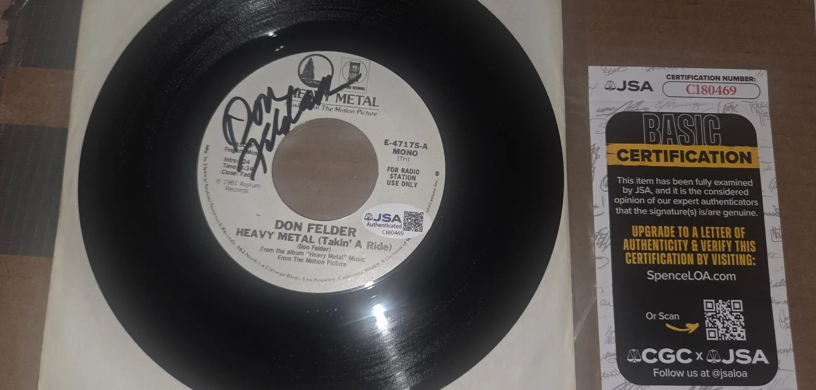 don felder — don felder signed 45 heavy metal radio station copy rare jsa, изображение 2