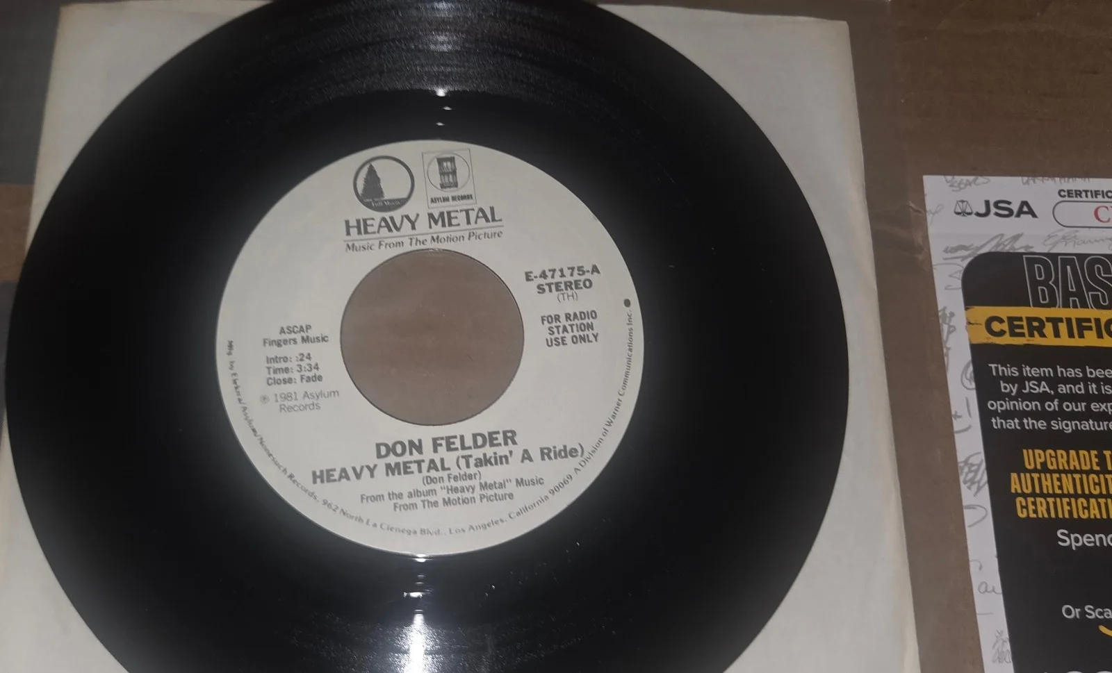 don felder — don felder signed 45 heavy metal radio station copy rare jsa, изображение 3