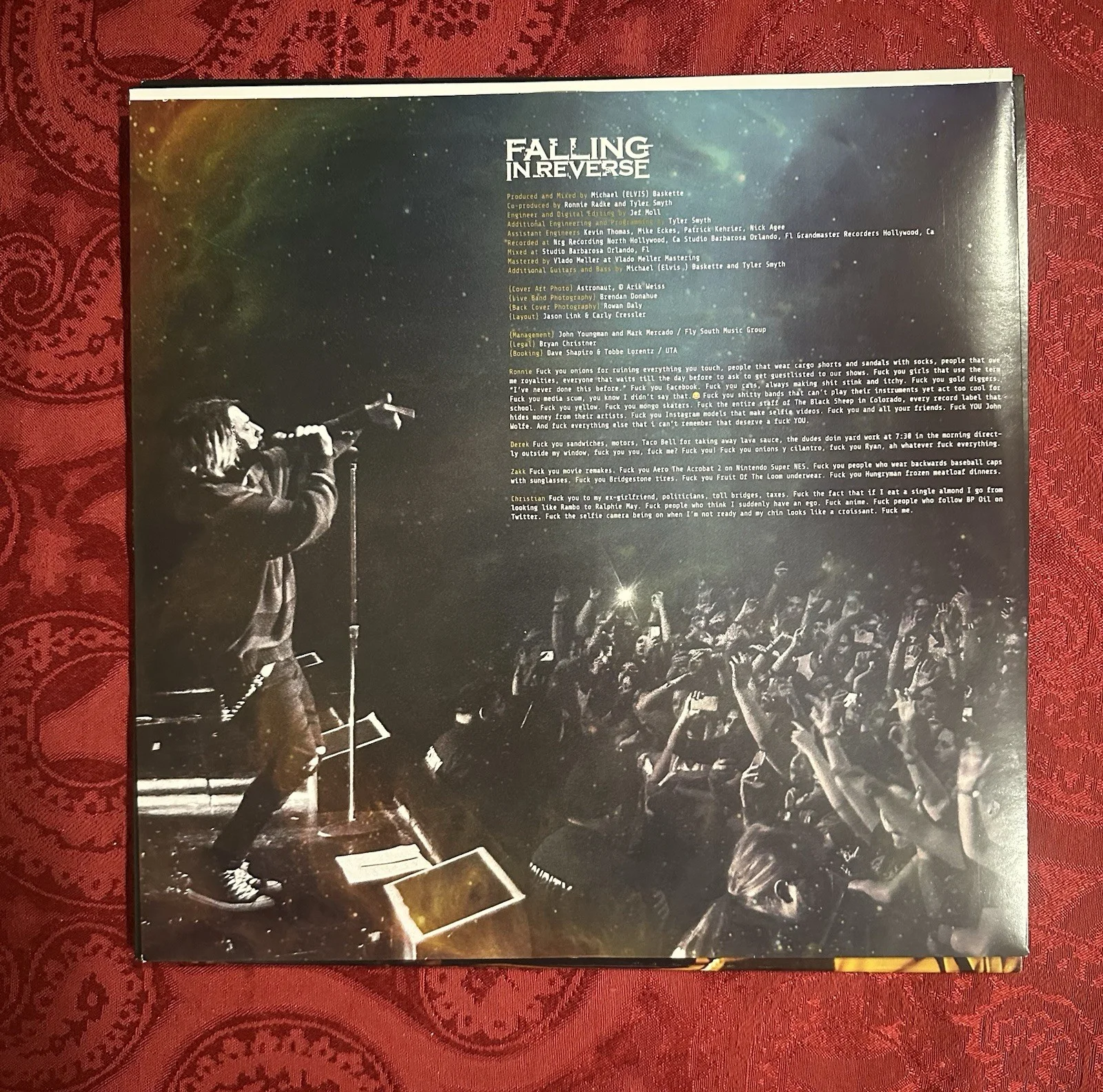 Falling In Reverse Coming Home Gold Variant Ronnie Radke Signed Autograph Vinyl, image 3