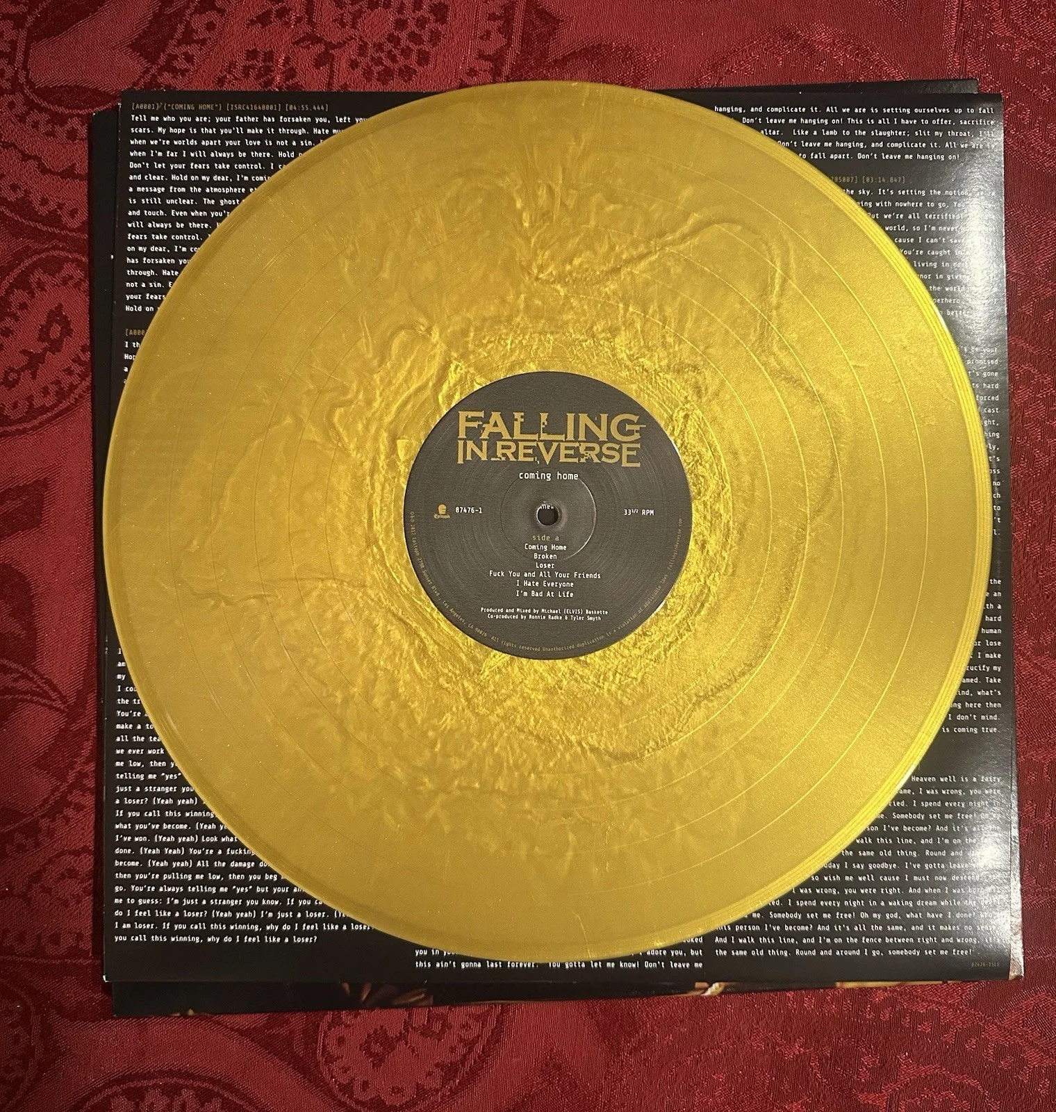 Falling In Reverse Coming Home Gold Variant Ronnie Radke Signed Autograph Vinyl, image 5