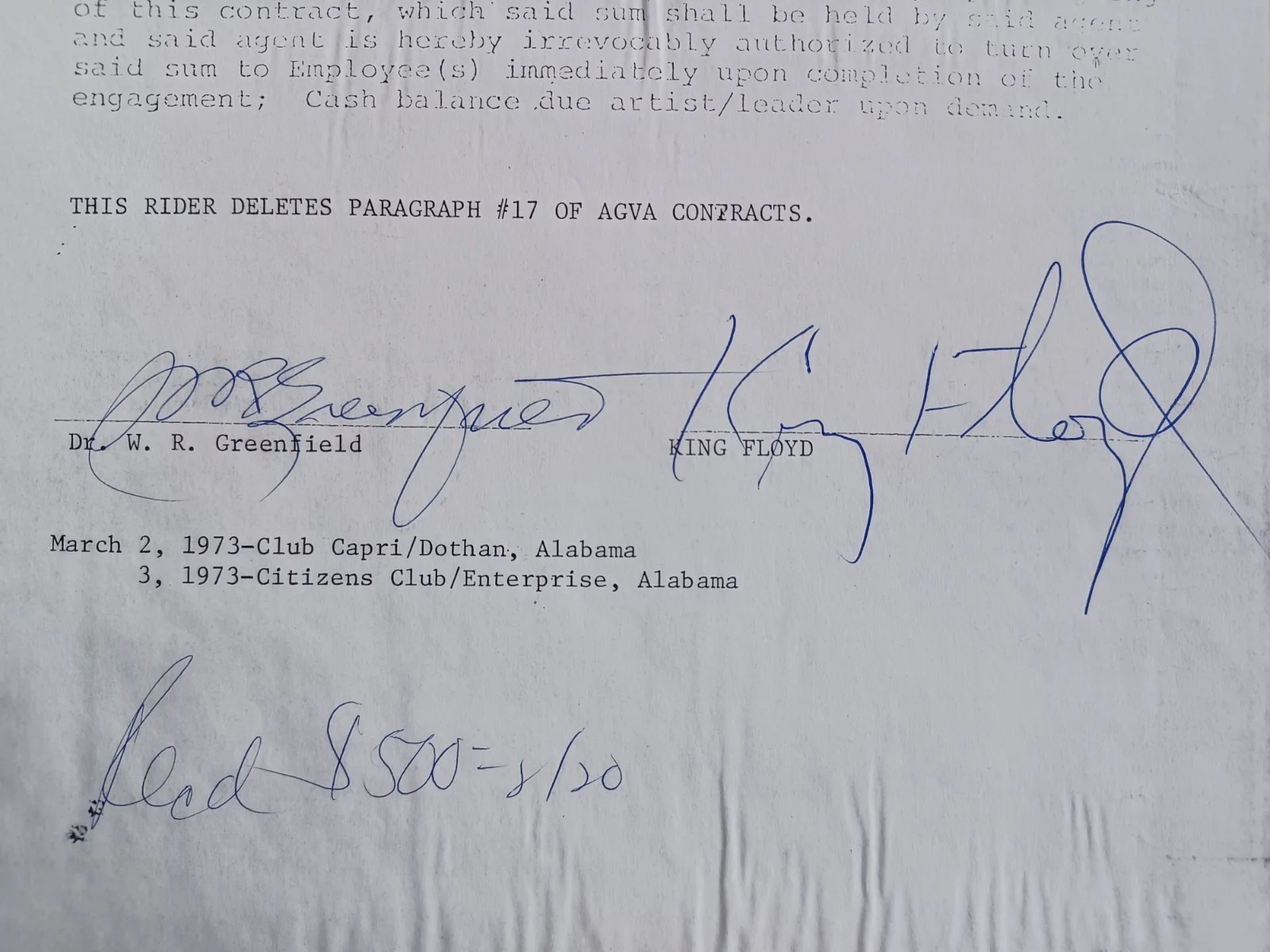 King Floyd (d. 2006) Signed 1973 Contract - Soul Singer - Groove Me - D, изображение 2