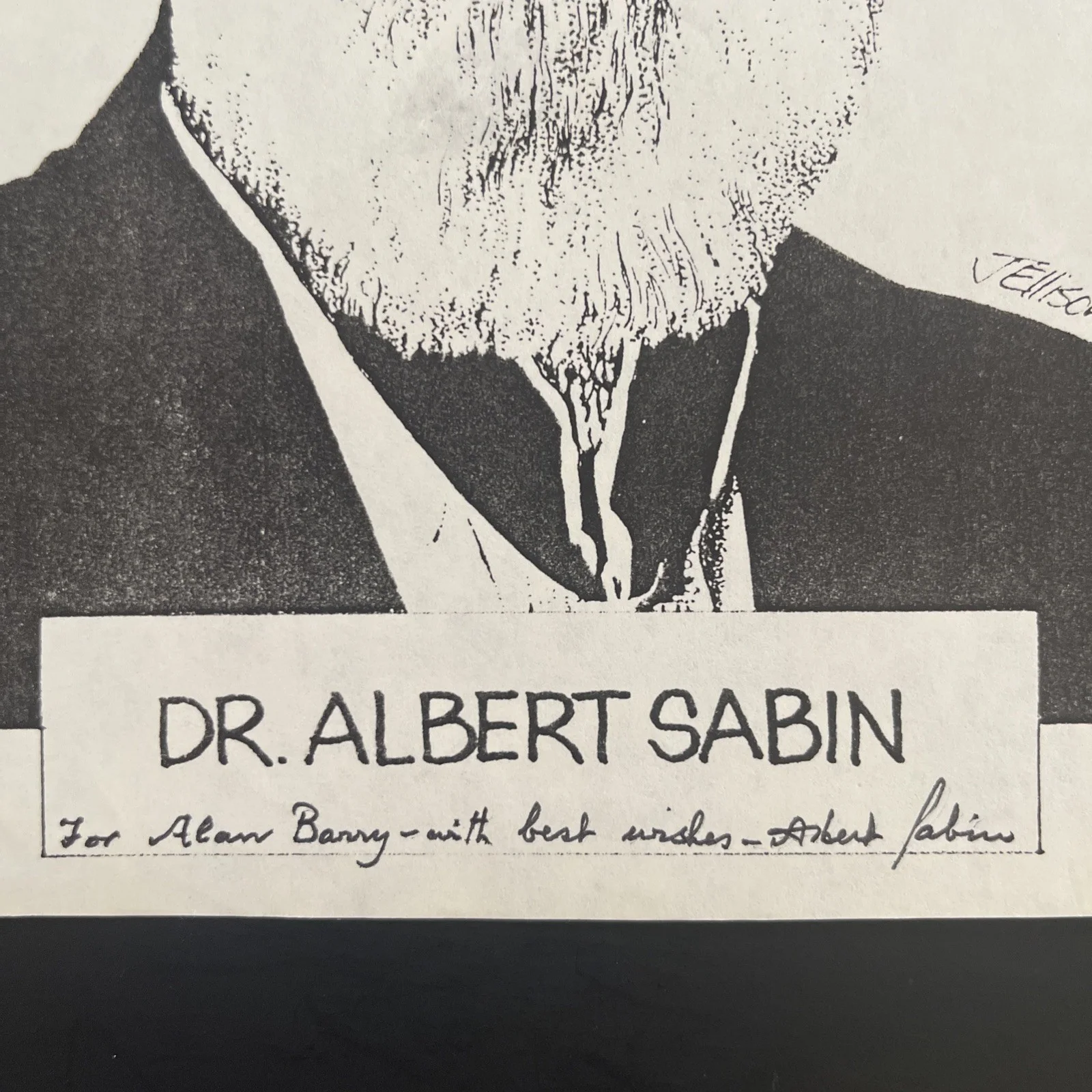 DR. ALBERT SABIN Polio Vaccine Developer: Signed Celebrity Sketch 5.5 x 8”/ KSK, image 2