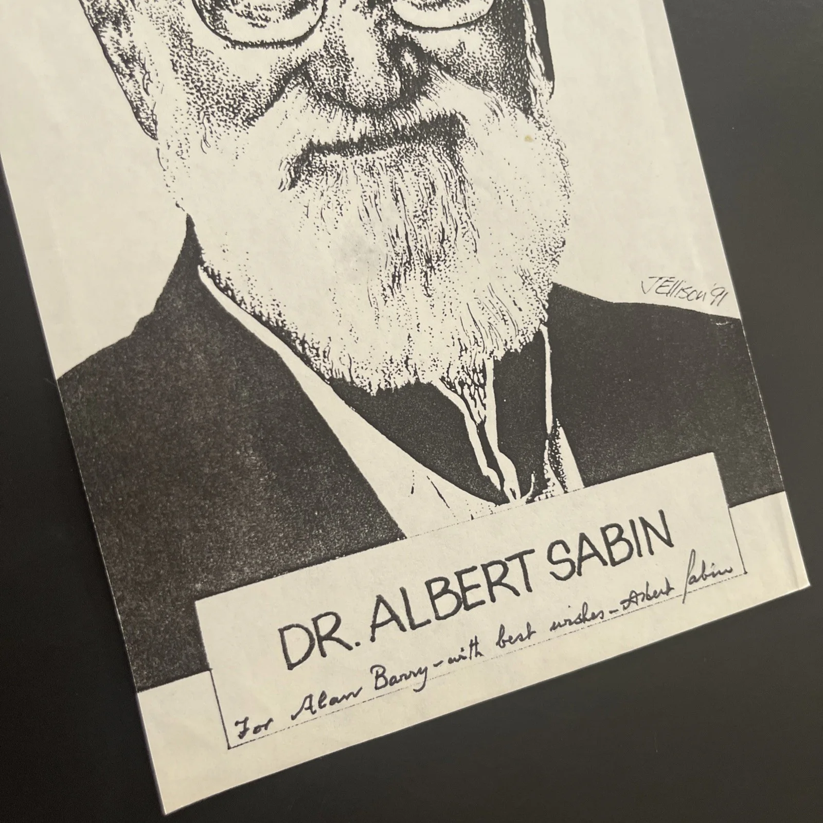 DR. ALBERT SABIN Polio Vaccine Developer: Signed Celebrity Sketch 5.5 x 8”/ KSK, image 4