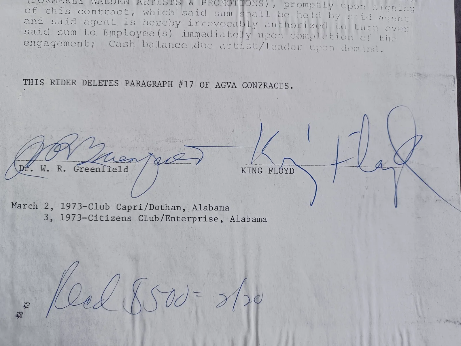 King Floyd (d. 2006) Signed 1973 Contract - Soul Singer - Groove Me - E, image 2