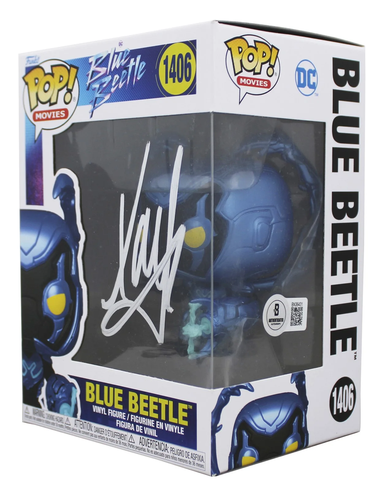 Xolo Mariduena — Xolo Mariduena Blue Beetle Signed #1406 Funko Pop Vinyl Figure BAS #BN36431, image 2