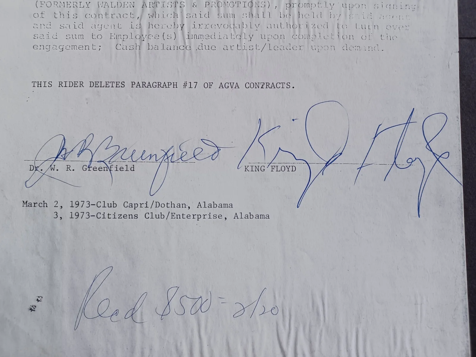 King Floyd (d. 2006) Signed 1973 Contract - Soul Singer - Groove Me - C, image 2