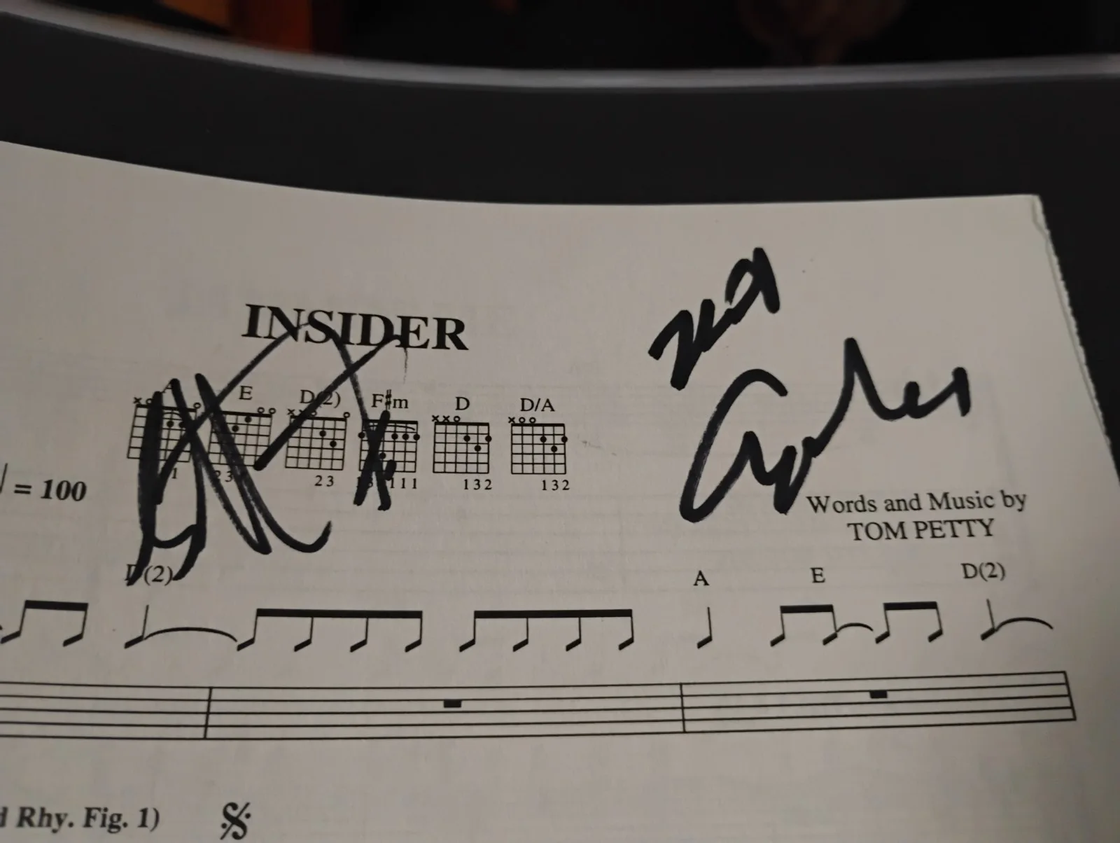 MIKE CAMPBELL GUITAR STEVE FERRONE TOM PETTY DRUMS SIGNED 8x12 LYRIC SHEET MUSIC, image 2