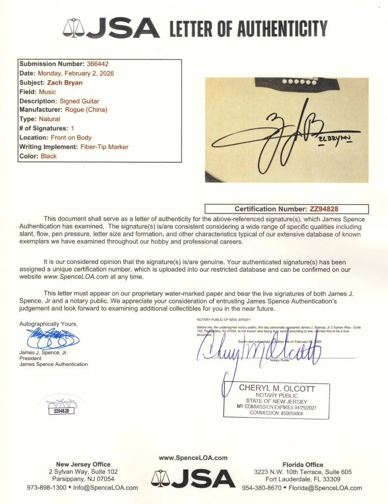 Zach Bryan — Zach Bryan Signed Autograph Acoustic Guitar - American Heartbreak w/ JSA COA, изображение 3