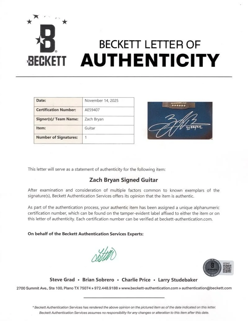 Zach Bryan — Zach Bryan Signed Autograph Acoustic Guitar Country Music Superstar Beckett COA, изображение 3