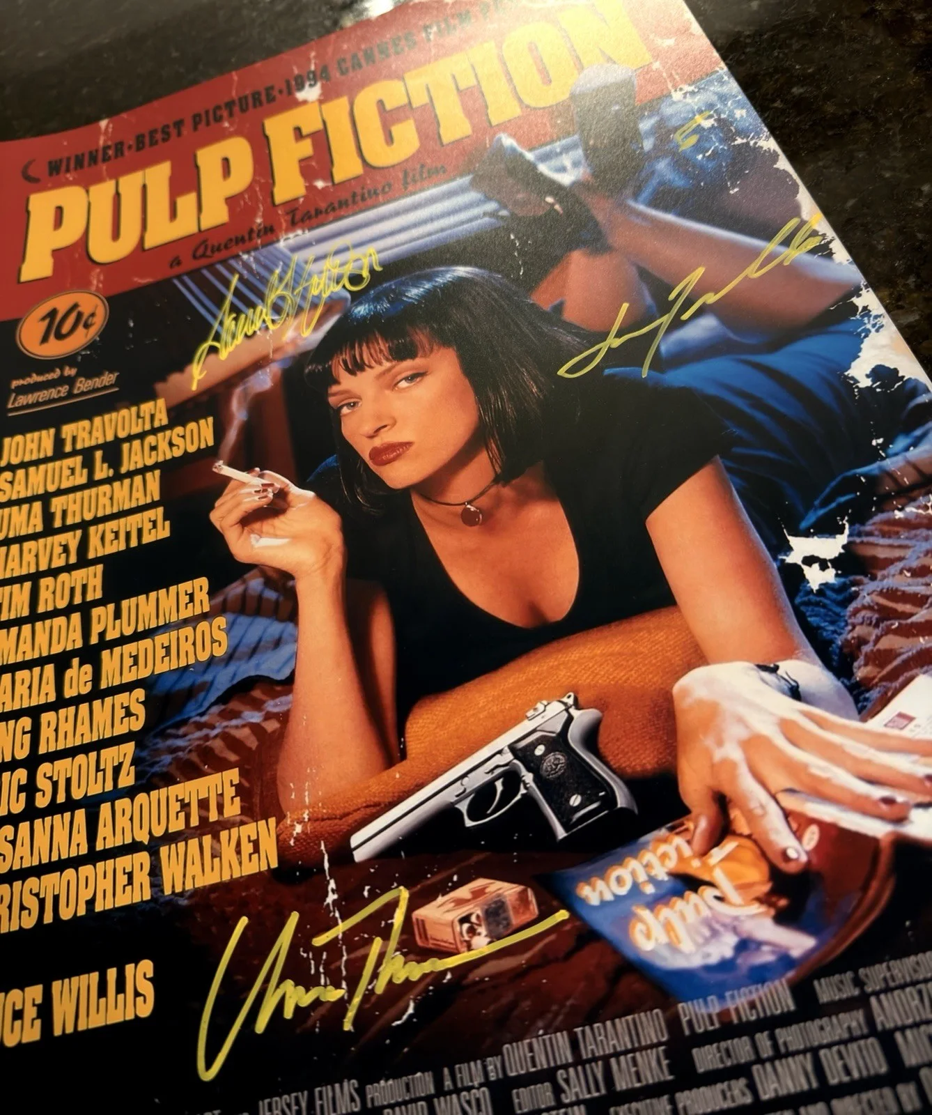 Uma Thurman, John Travolta, Samuel L. J Signed Pulp Fiction - 12x18 Movie Poster, image 2