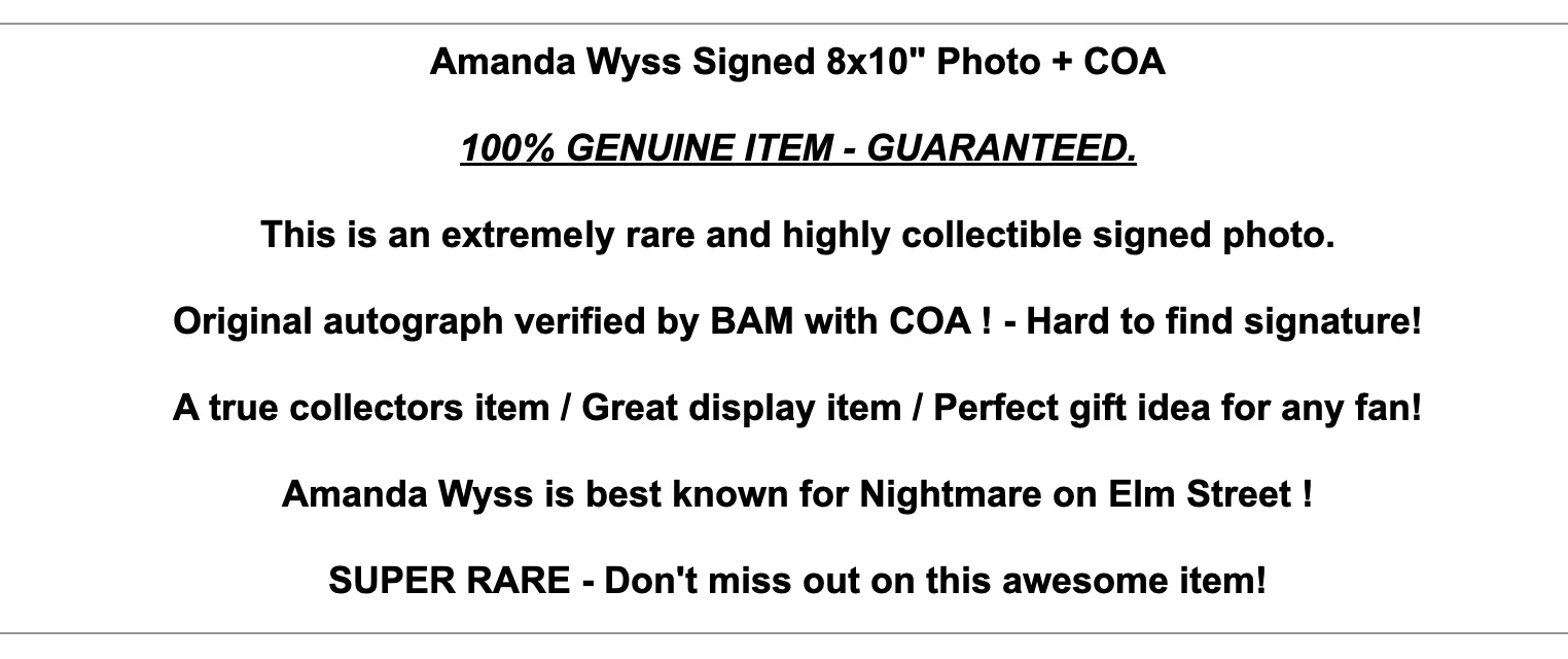 Amanda Wyss Signed Photo COA Autograph A Nightmare on Elm Street Horror Film BAM, изображение 2