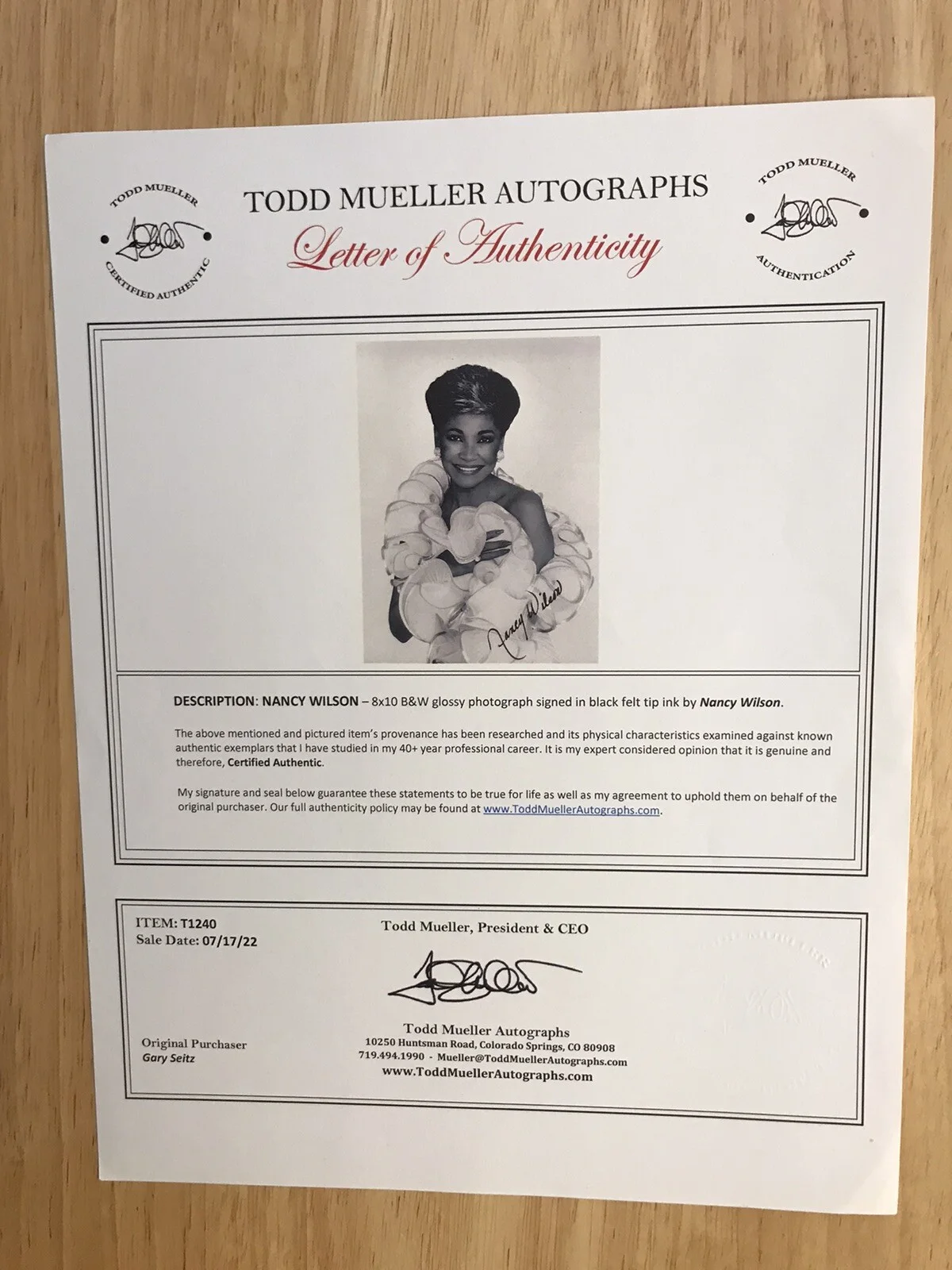 NANCY WILSON SIGNED PHOTO -JAZZ SINGER-RHYTHM & BLUES-3 GRAMMY AWARDS COA, image 3