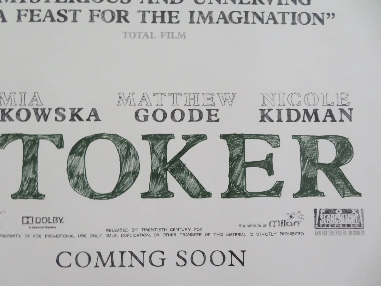 STOKER - A UK QUAD ROLLED POSTER MIA WASIKOWSKA NICOLE KIDMAN 2013, изображение 2
