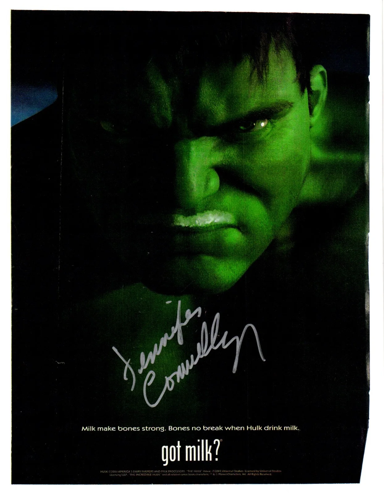Jennifer Connelly — Jennifer Connelly Signed Hulk Got Milk Ad 8.5x11 Photo
