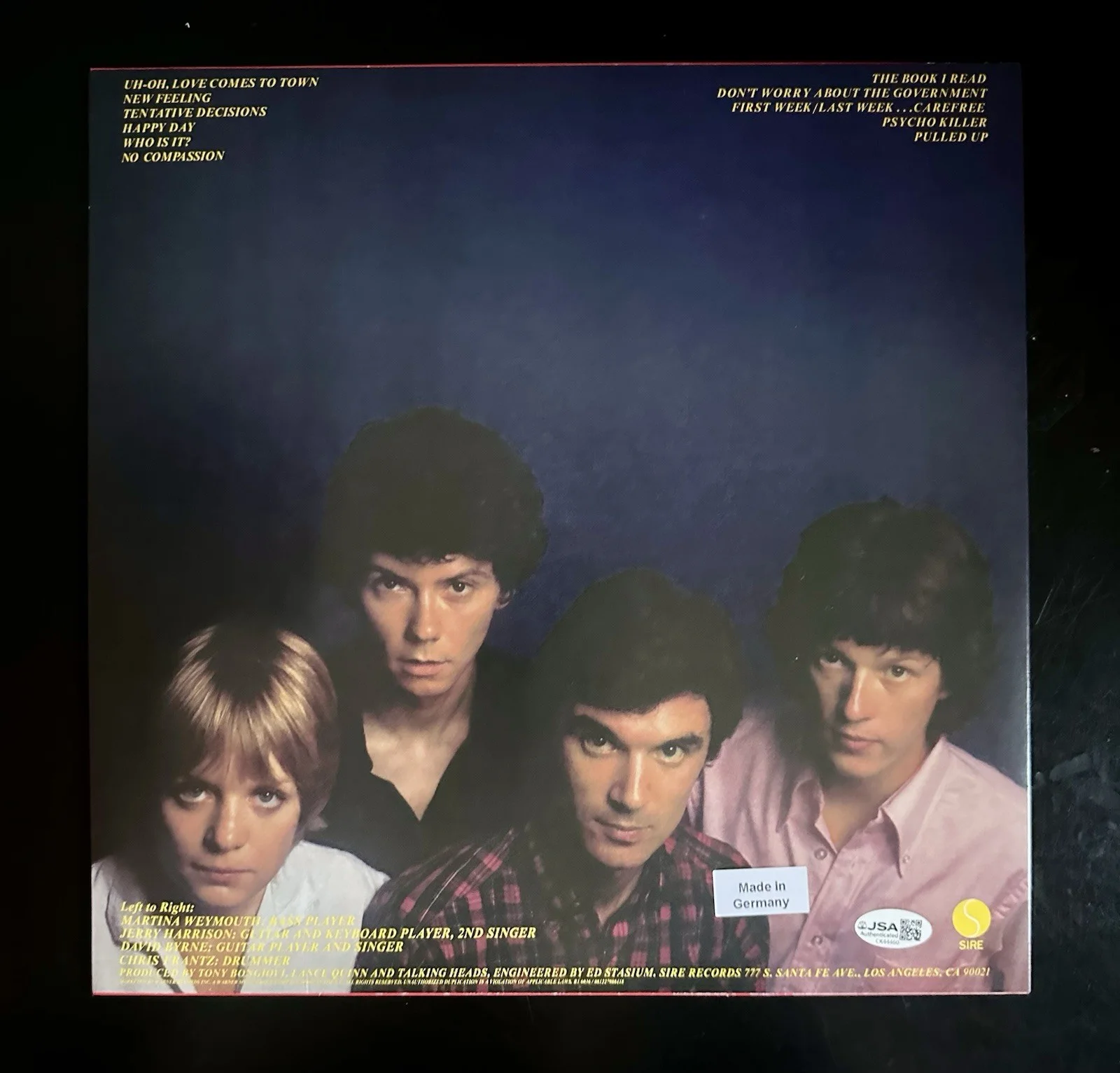 JERRY HARRISON SIGNED TALKING HEADS: 77’ VINYL RECORD ALBUM LP JSA COA, изображение 4