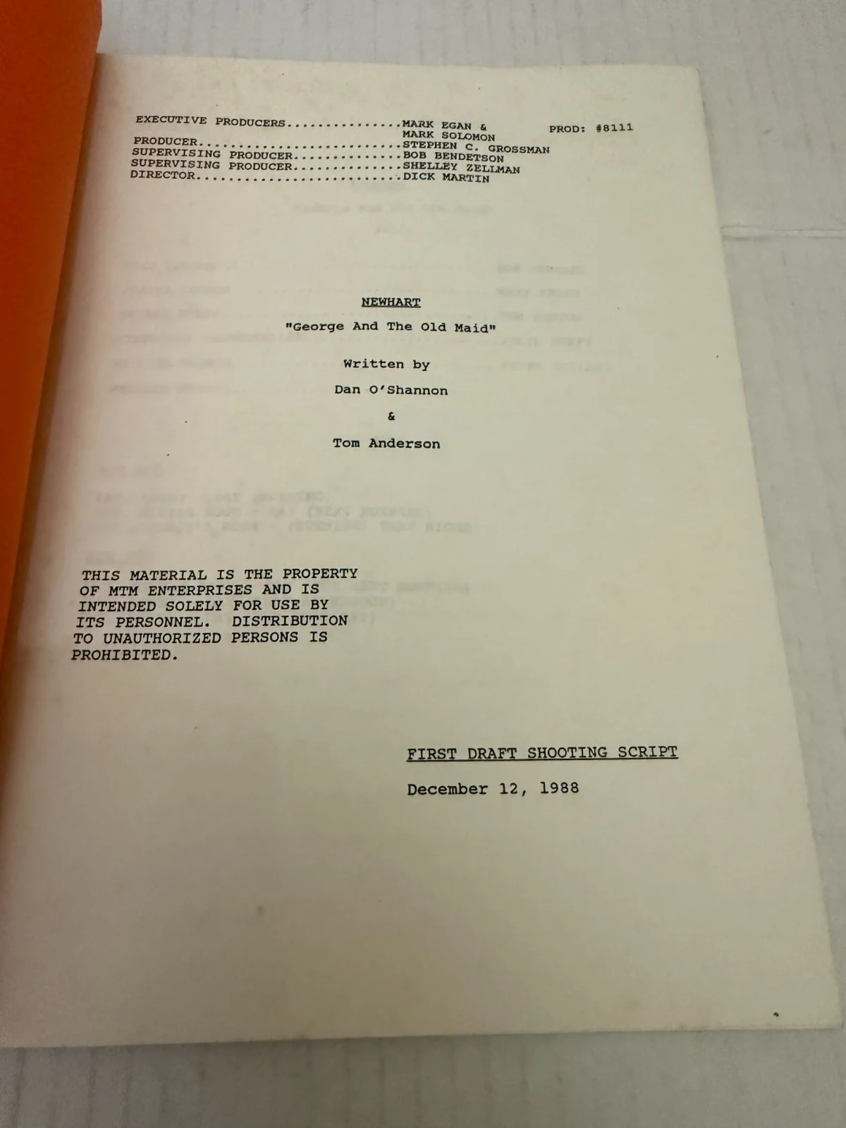 Bob Newhart — December 12 1998 Newhart Show Autographed Script George And The Old Maid, image 3