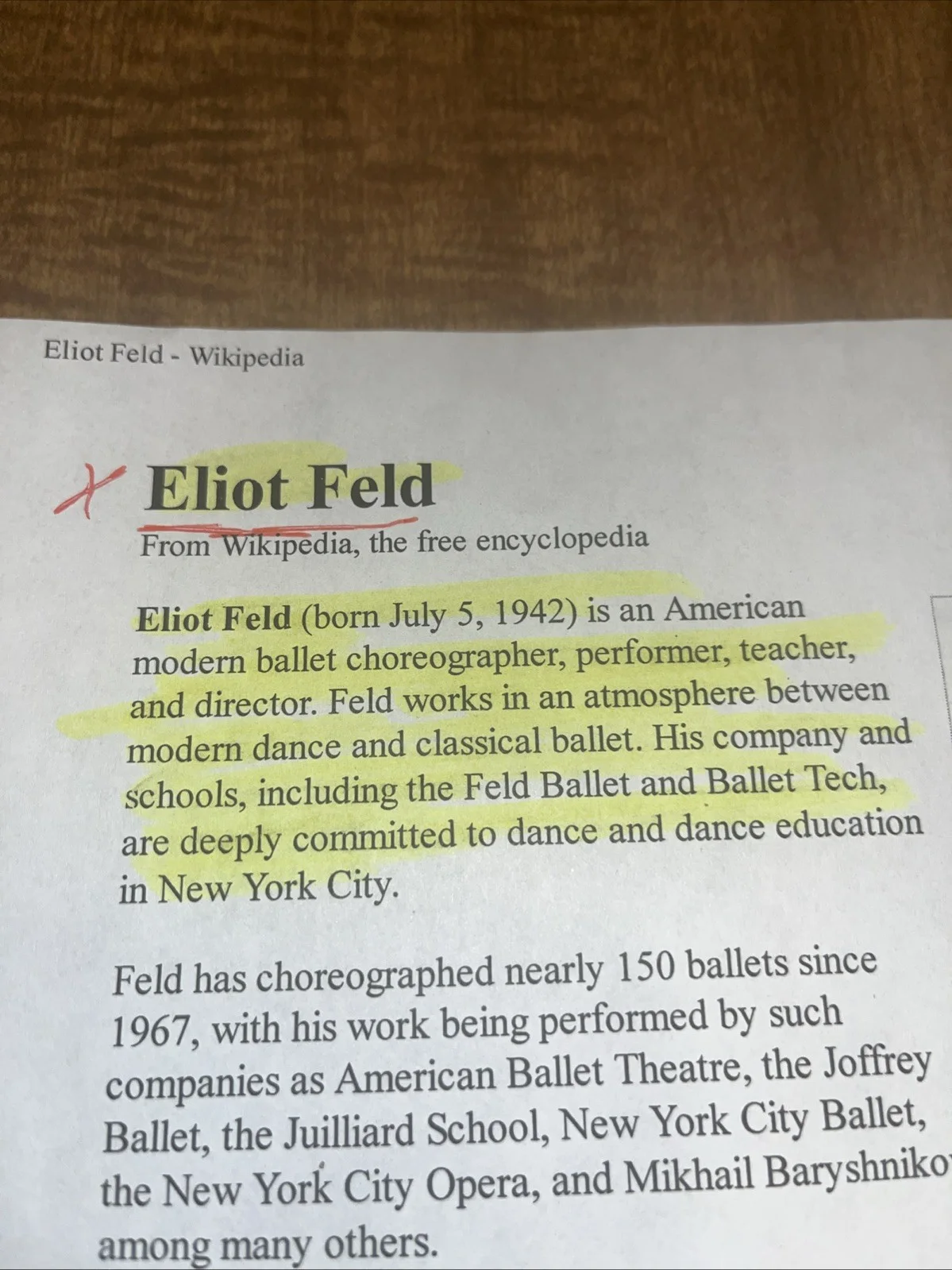American Modern Ballet Choreographer Elliot Feld Autograph On Program, image 4