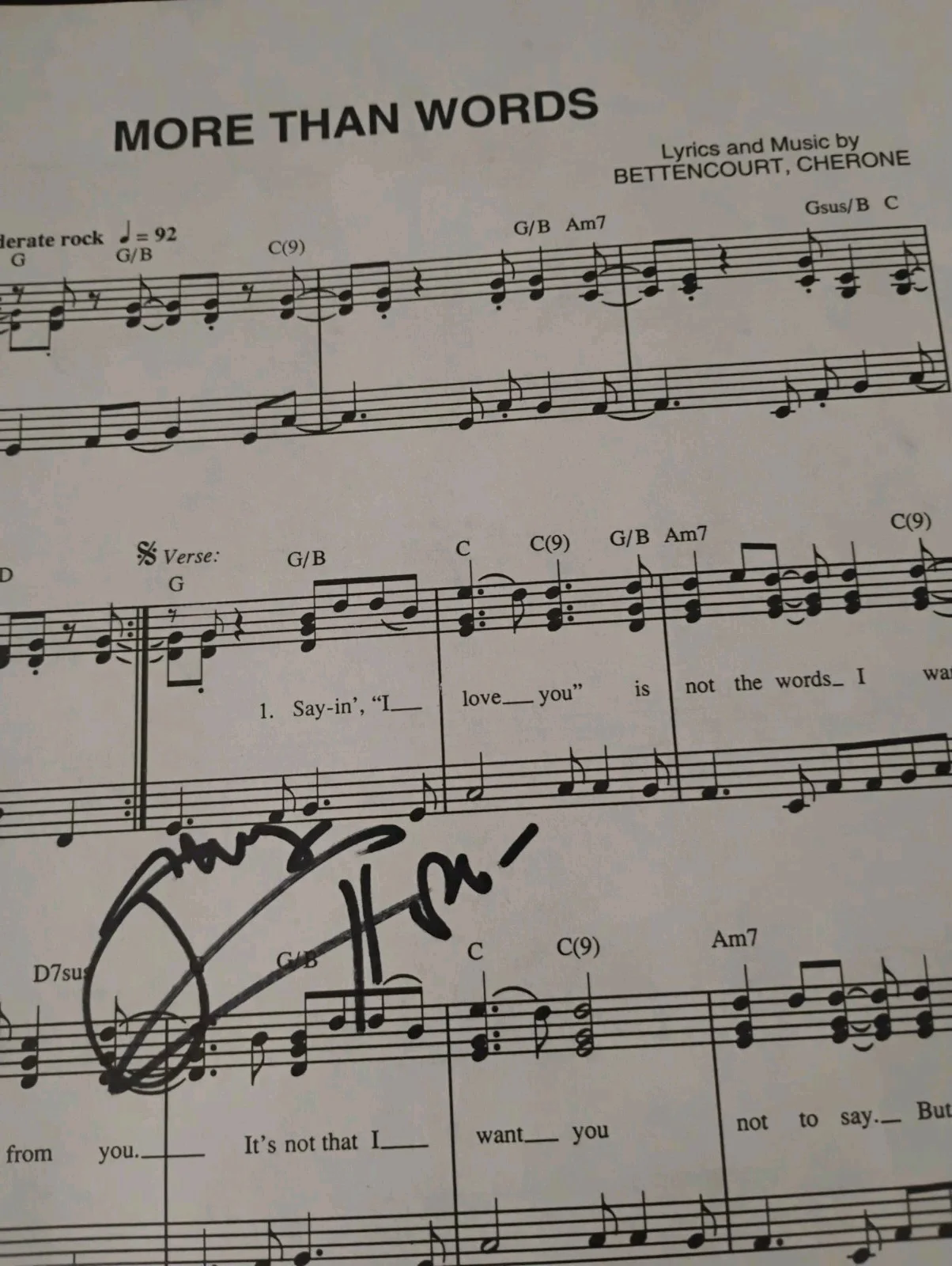 GARY CHERONE EXTREME SINGER SONGWRITER SIGNED MORE THAN WORDS 8x12 SHEET MUSIC, изображение 2