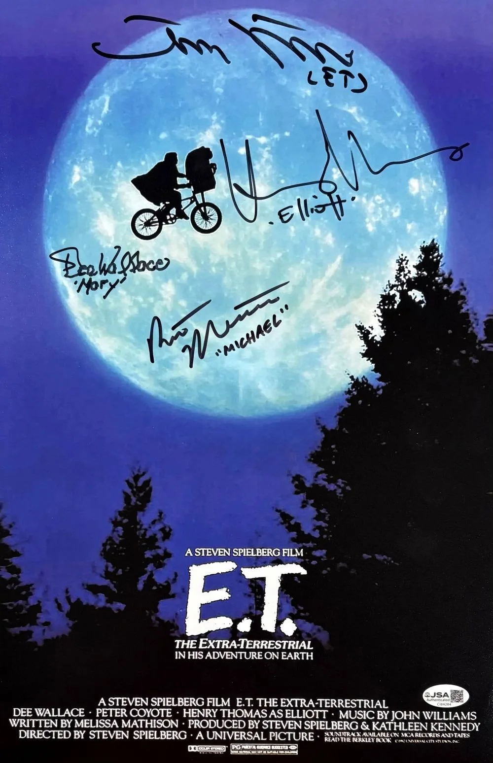 Henry Thomas — ET Cast (4) Signed 11x17 ET Photo Henry Thomas Matthew De Merritt & More JSA