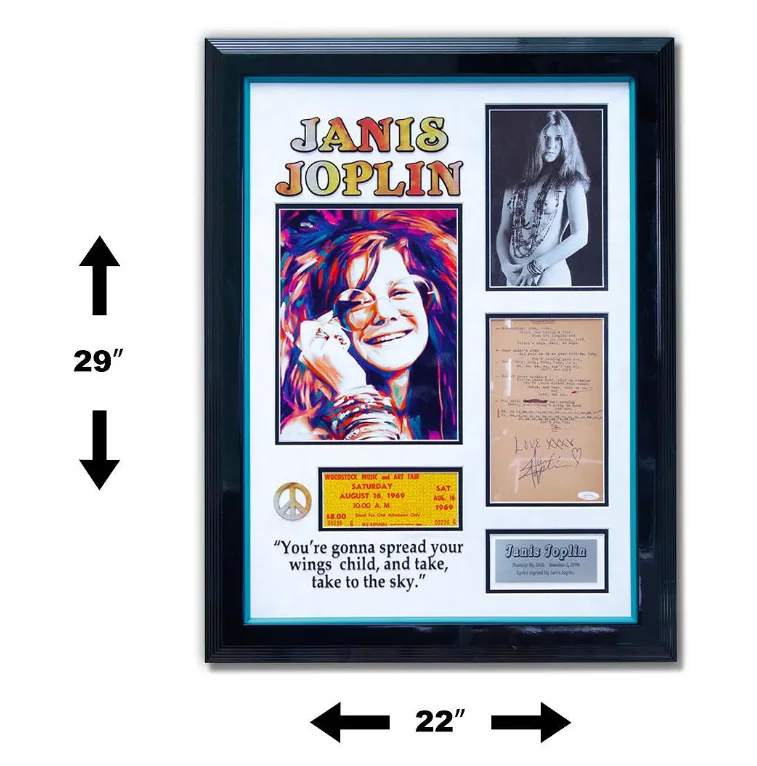 Janis Joplin — Janis Joplin "Summertime" Lyrics Signed Autograph + Museum Quality Framing, image 3
