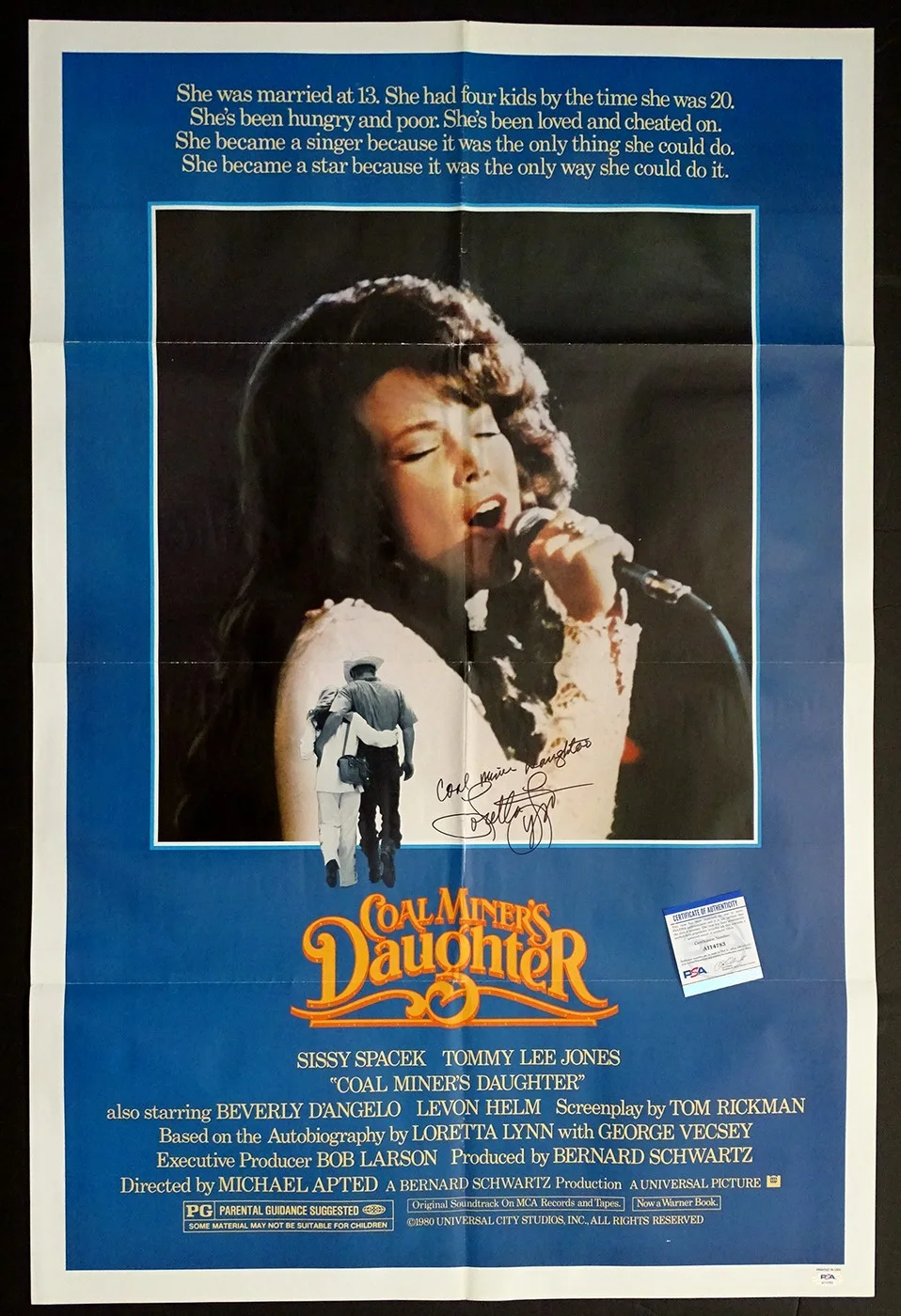 LORETTA LYNN Signed RARE INSCRIPTION Autograph COAL MINERS DAUGHTER Poster / COA, image 2