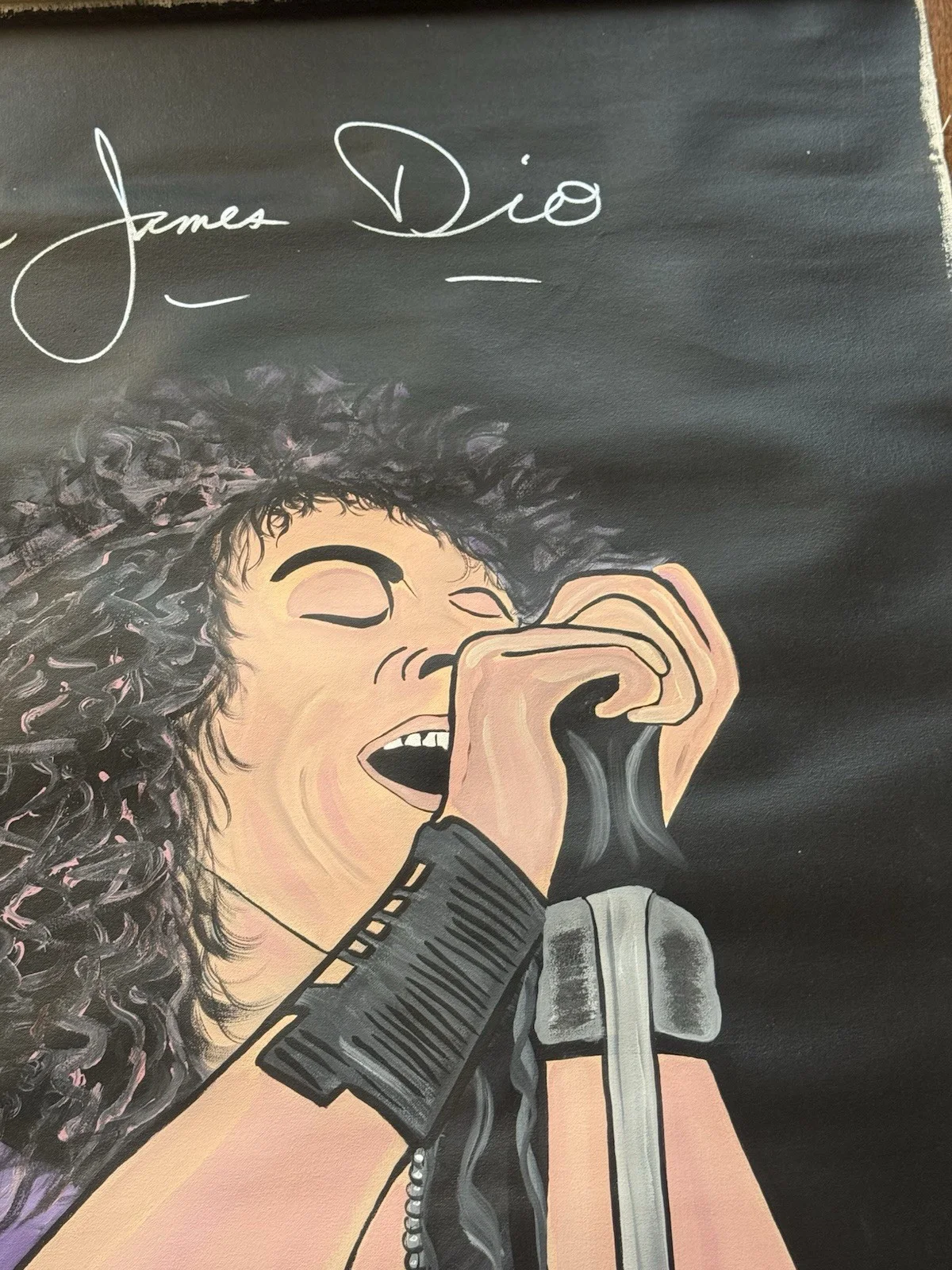 Ronnie James Dio Signed Acrylic On Canvas By Phil Baker Signed 53x33”, image 3