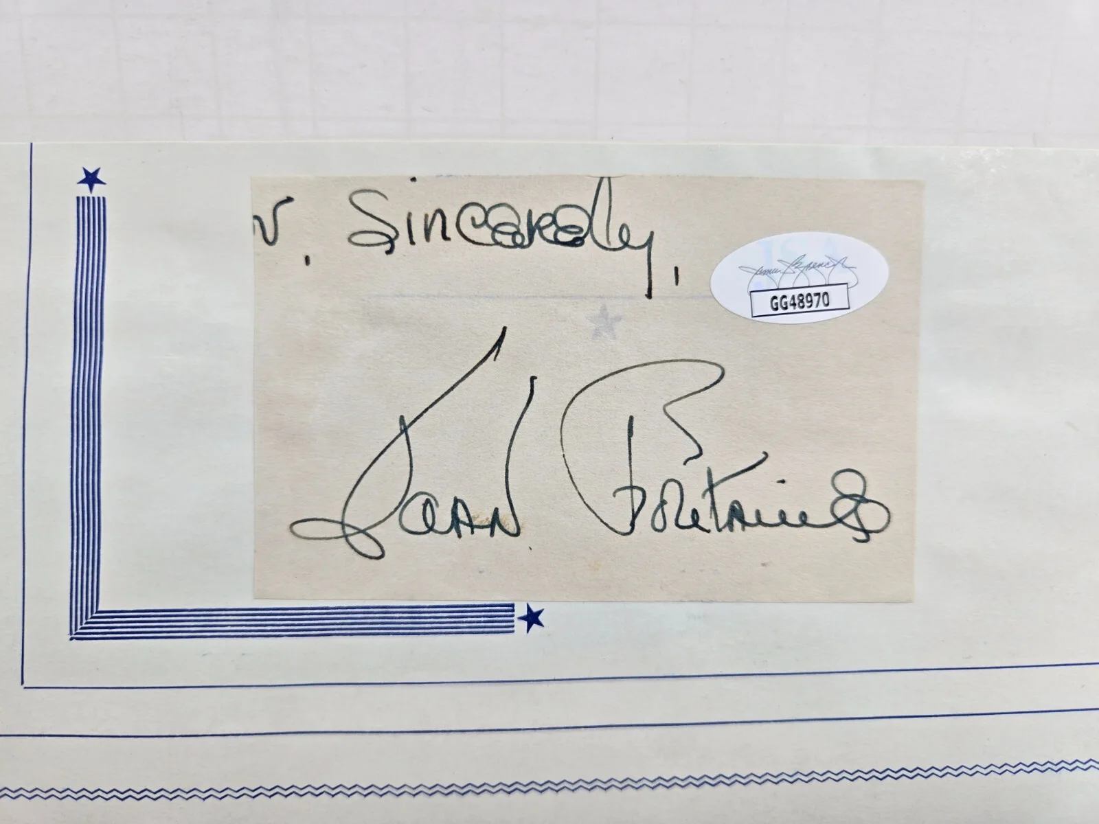 Vintage Joan Fontaine Signed Cut - JSA Certified, image 2