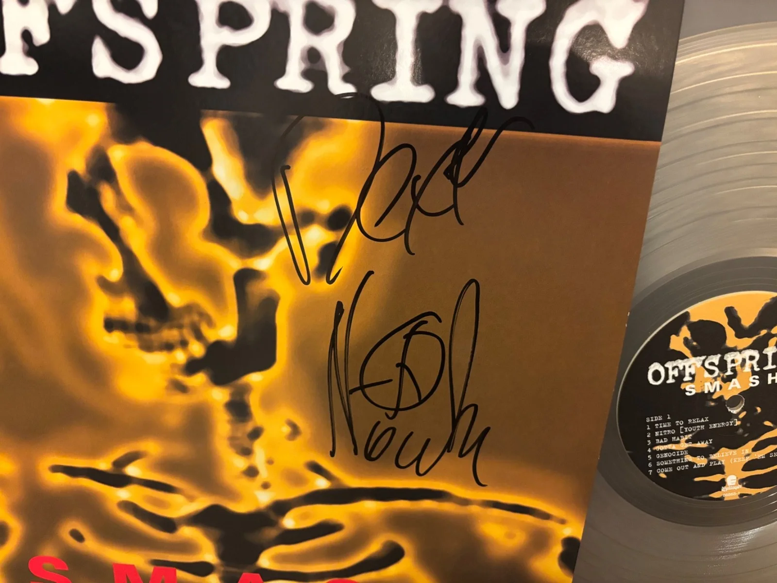THE OFFSPRING SIGNED AUTOGRAPHED CLEAR LP VINYL RSD SMASH DEXTER & NOODLES RARE, image 2