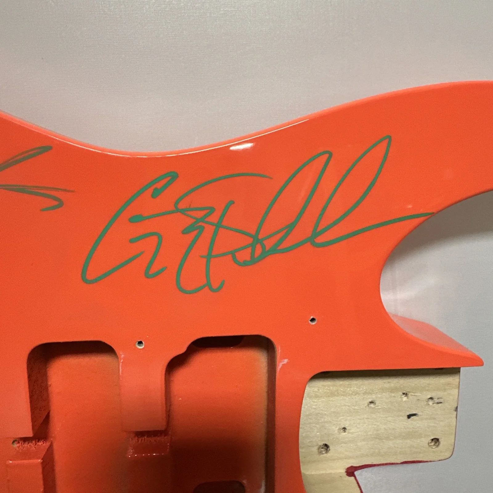 Official Three Doors Down Autographed Used Abused And Approved Guitar Body, image 4