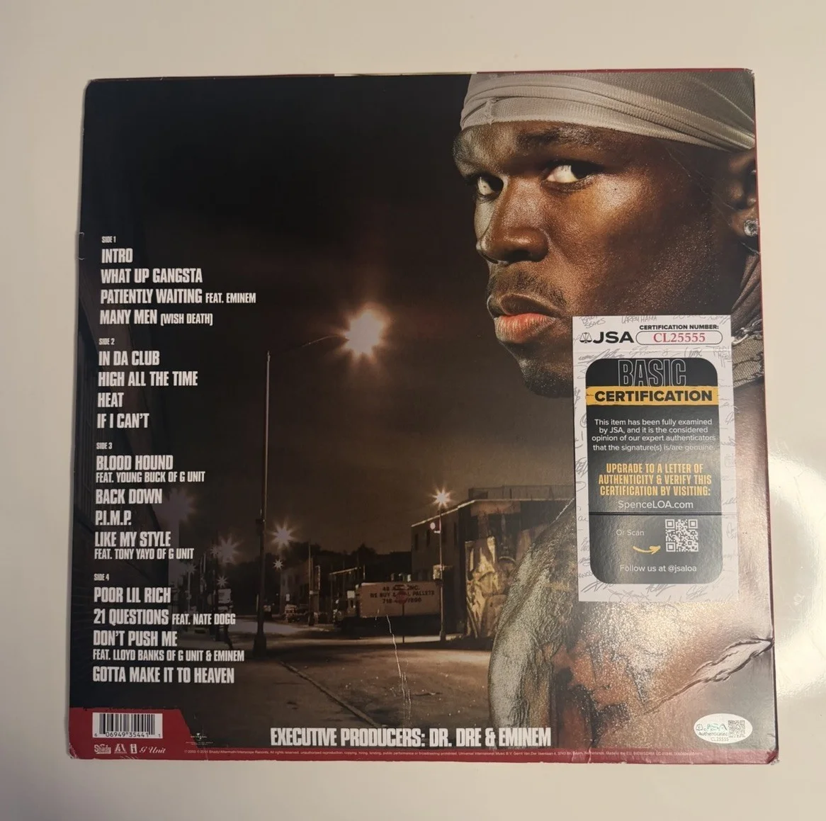 50 Cent Rapper Autographed “Get Rich Or Die Tryin” Album Vinyl LP Record JSA COA, изображение 2