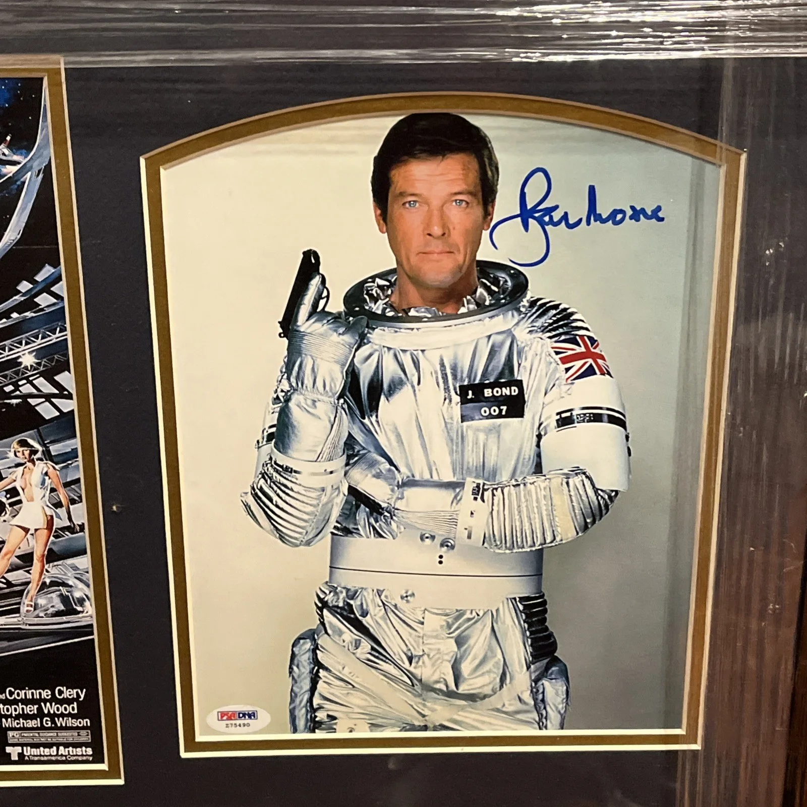 Roger Moore — Roger Moore Autograph Moonraker Collage Framed 26 X 23 PSA & JSA, image 2