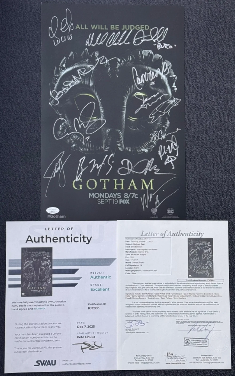 Signed Batman Poster Gotham Cast by 17 Autographed DC Comics w/17 Autos JSA LOA, изображение 4