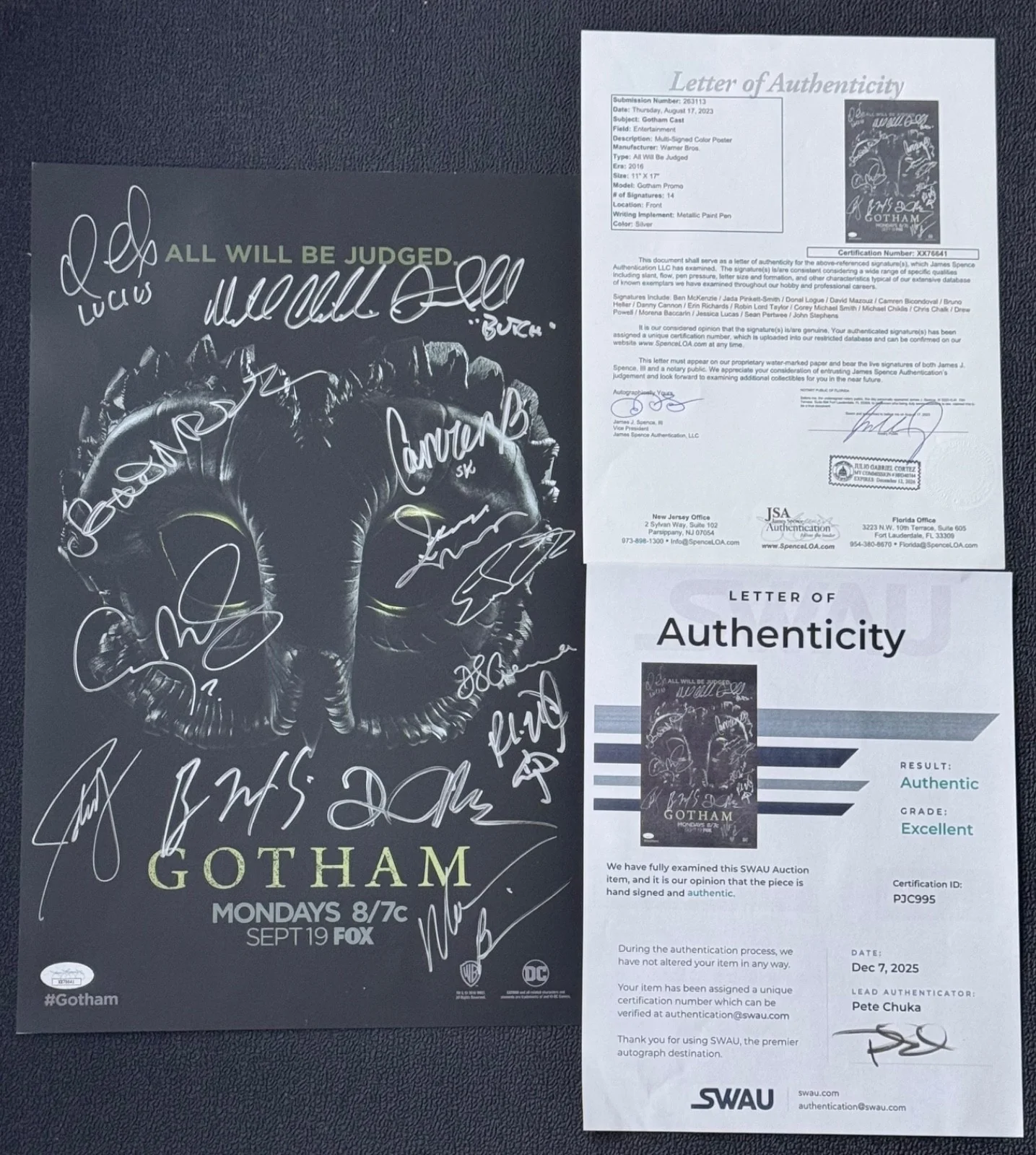 Signed Batman Poster Gotham Cast by 17 Autographed DC Comics w/17 Autos JSA LOA, изображение 5