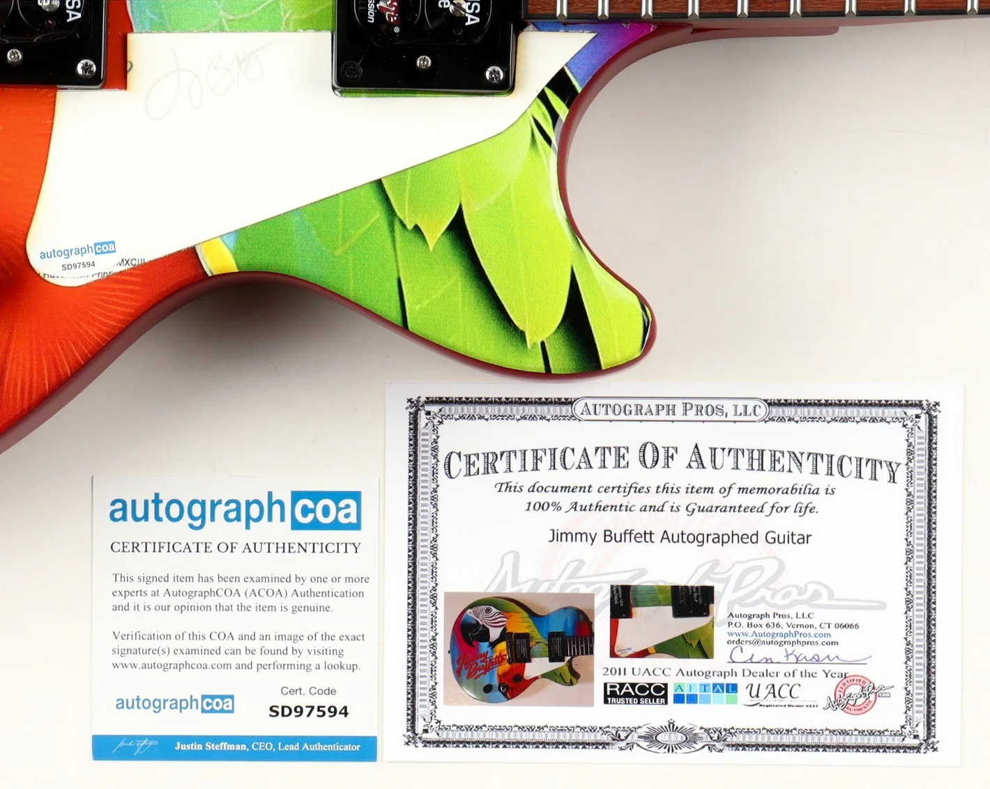 Jimmy Buffett Margaritaville Autographed Custom Epiphone Guitar - ACOA, image 3