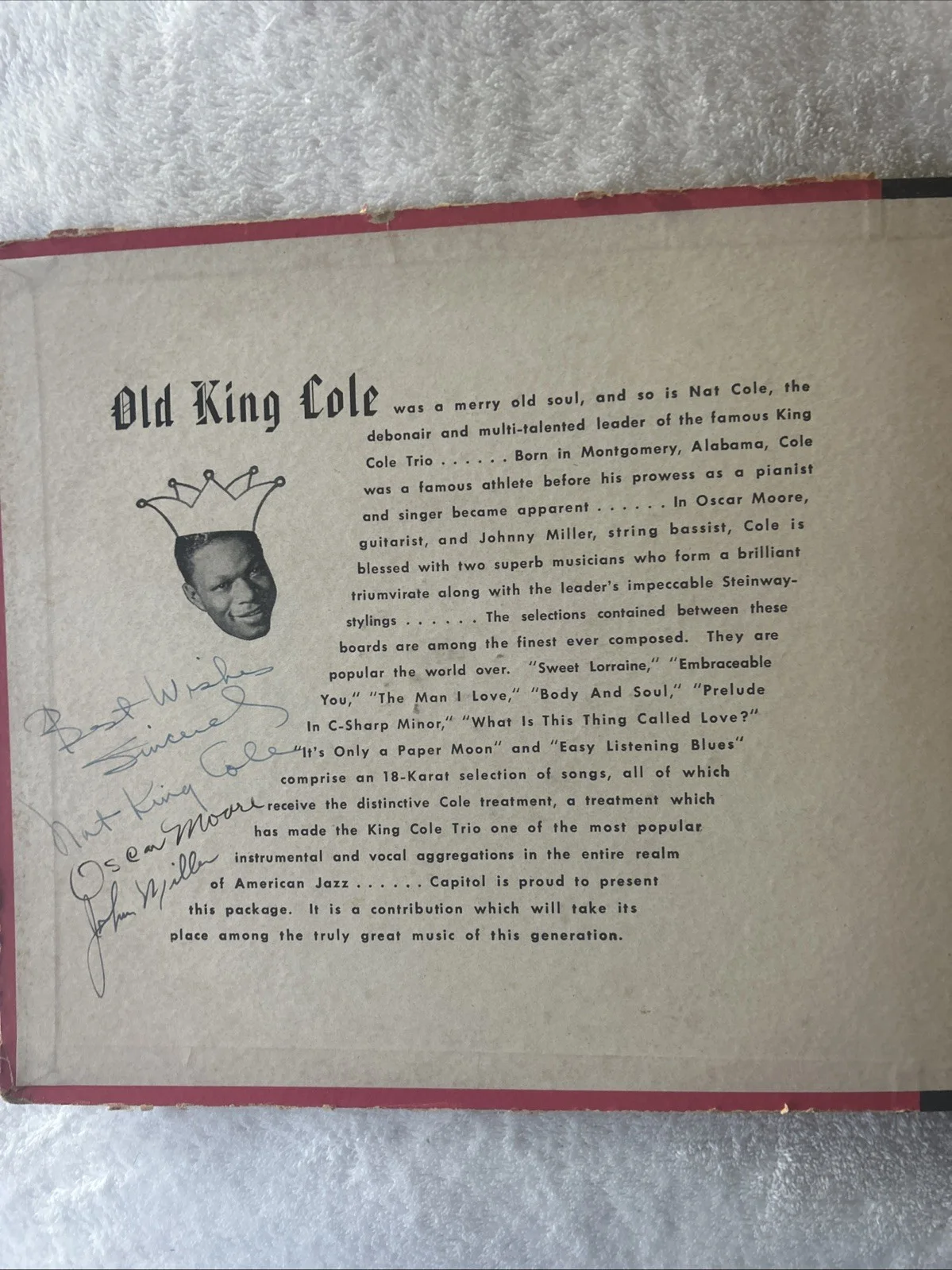 THE NAT KING COLE TRIO AUTOGRAPHED, SIGNED, BY ALL 3 MEMBERS. 4) 78 ALBUM SET., изображение 3