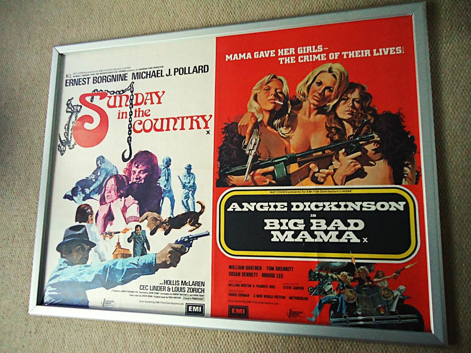 SUNDAY IN THE COUNTRY/ BIG BAD MAMA 1974 UK QUAD FILM/ MOVIE DOUBLE BILL POSTER, изображение 2