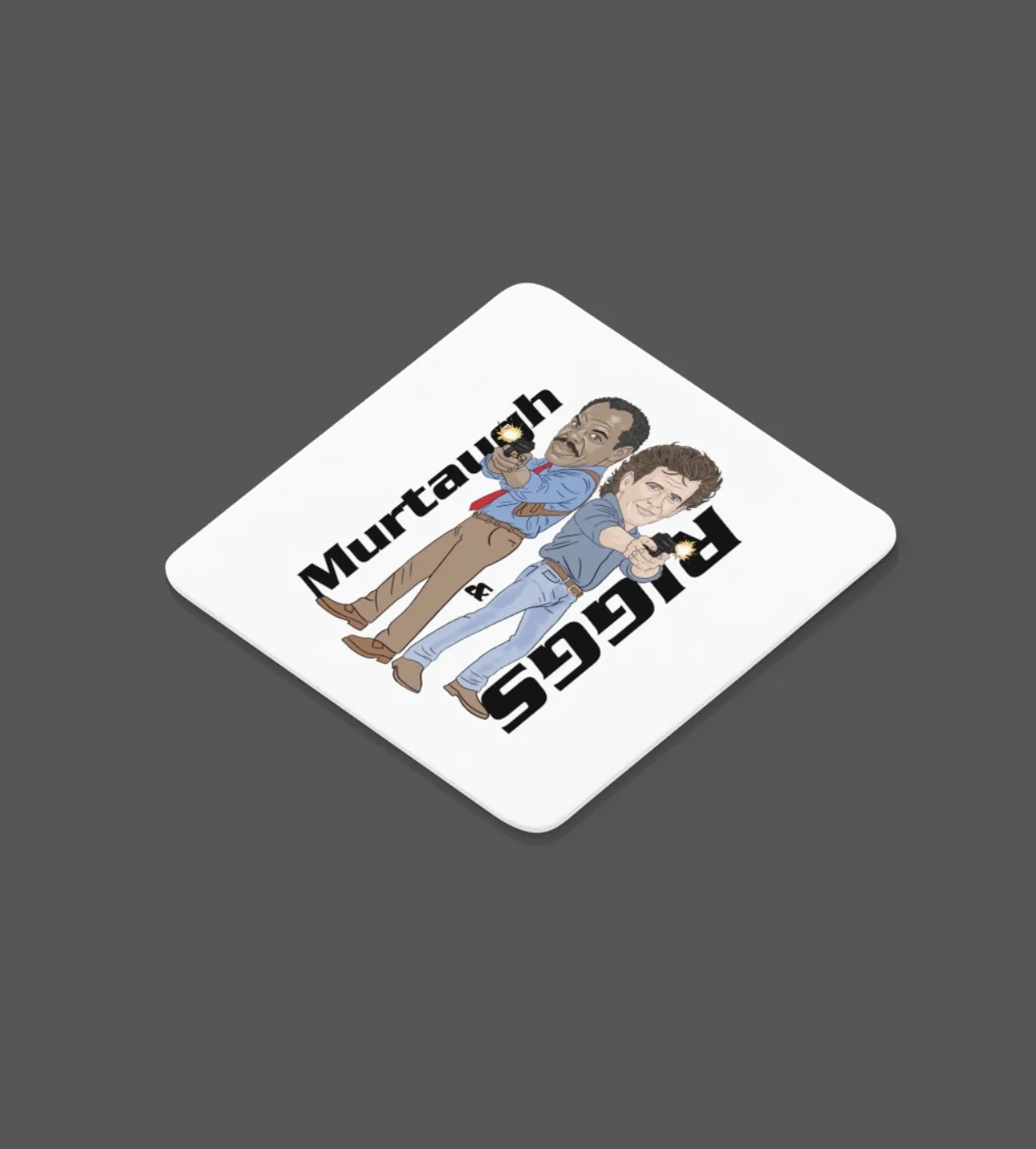 Lethal Weapon Murtaugh and Riggs Movie Cartoon Graphic MDF Cork Backed Coaster, изображение 2
