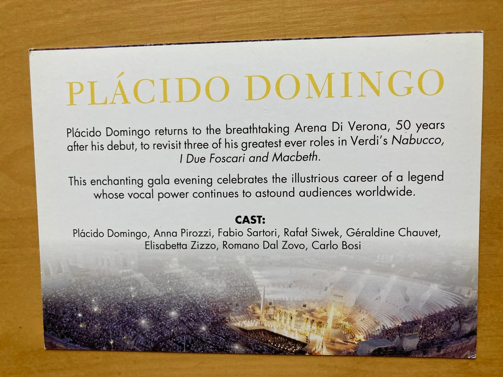 Placido Domingo- promotional postcard, image 2