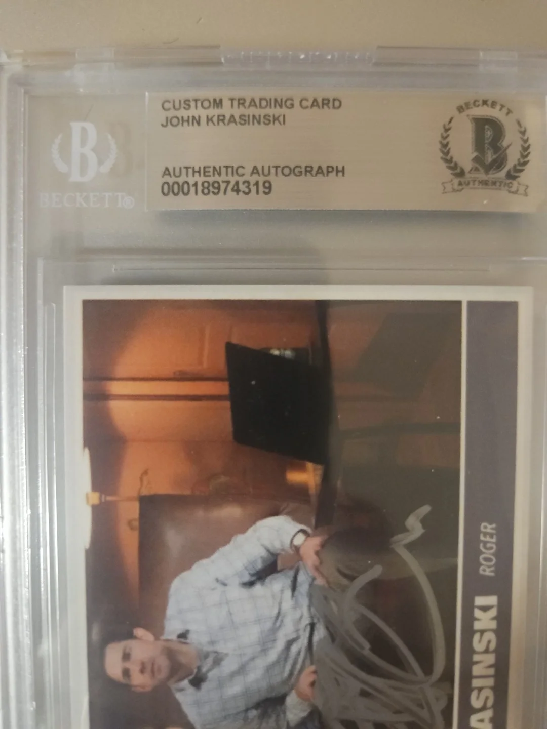 John Krasinski — John Krasinski Custom Signed Card - Angry Alan - Beckett Encapsulated, image 2