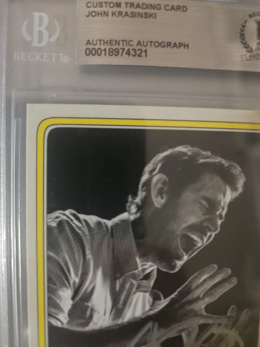 John Krasinski — John Krasinski Custom Signed Card - Angry Alan - Beckett Encapsulated, image 2