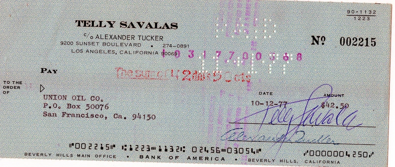 Telly Savalas — 1977 Telly Savalas signed Bank Check autograph Movie Actor Kojak-Kelly's Heroes
