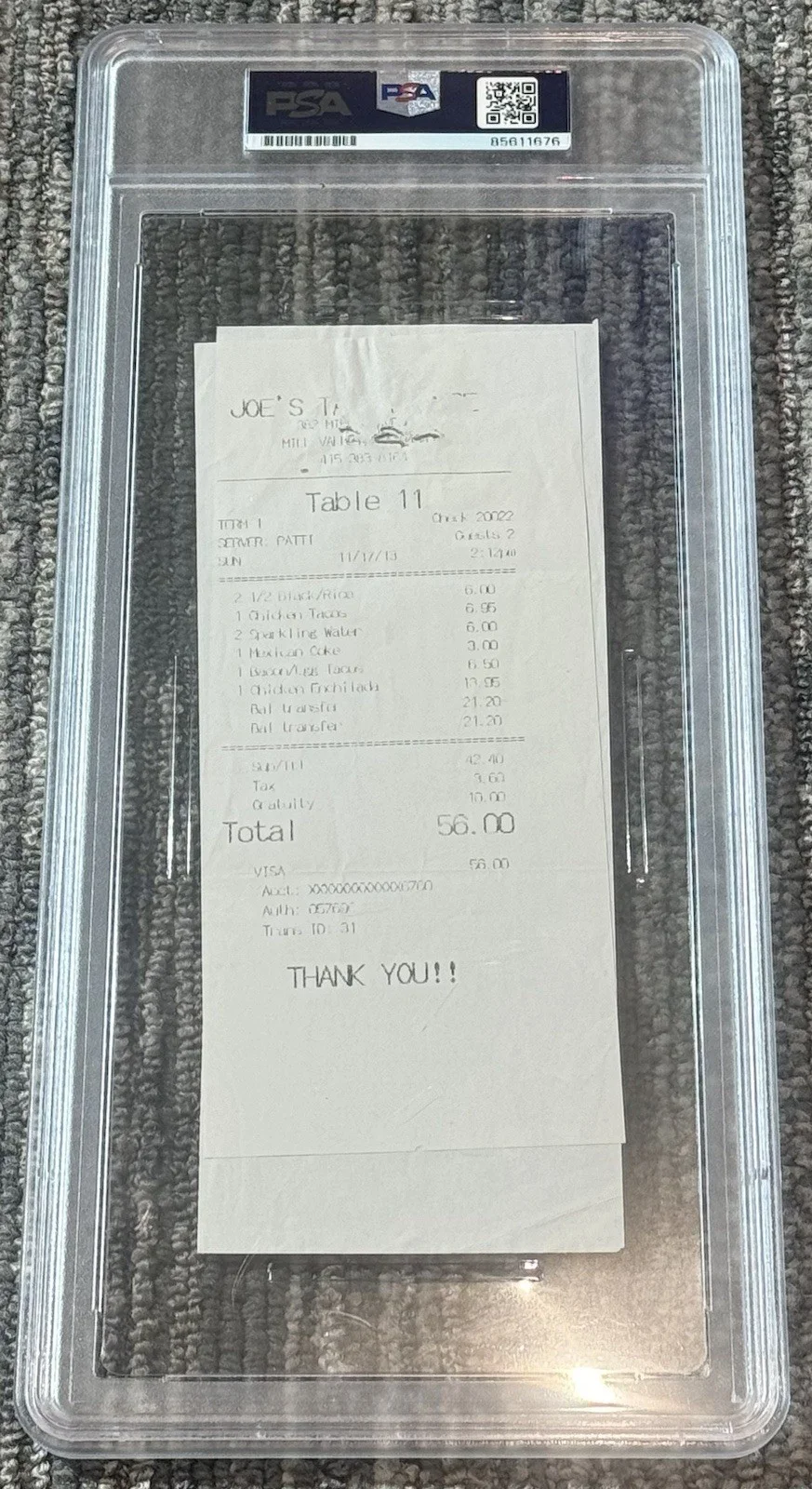 Robin Williams — Robin Williams Signed Autograph Vintage Restaurant Receipt PSA/DNA Encapsulated, image 2