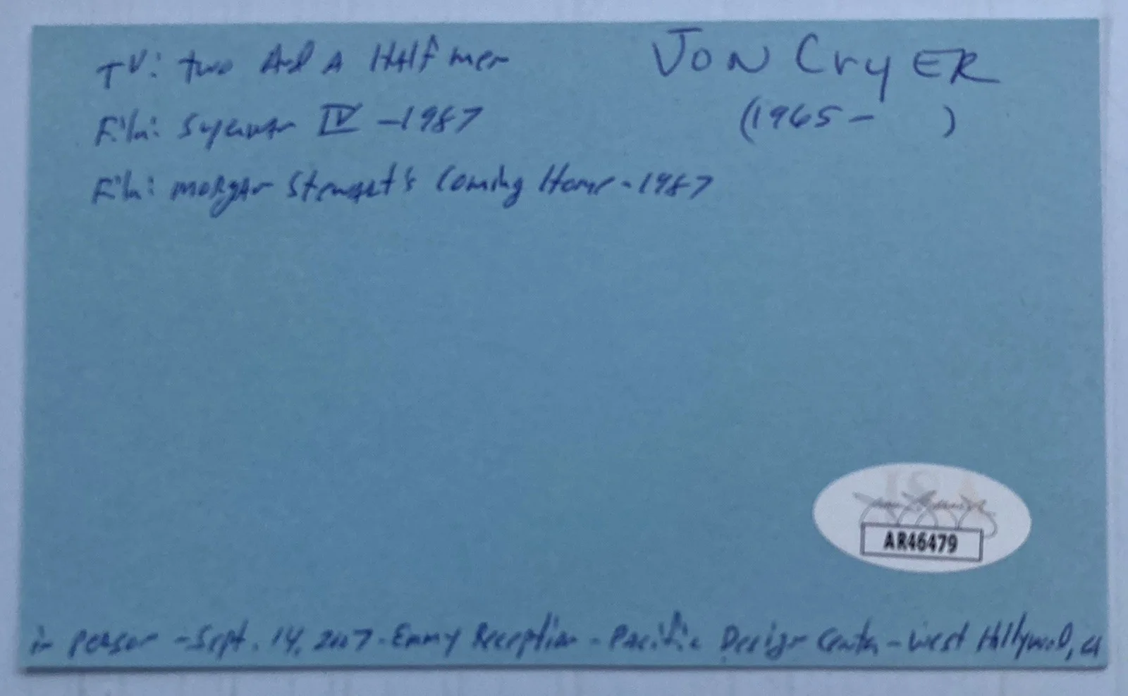 Jon Cryer — Two & A Half Men Jon Cryer Signed Autograph 3x5 Index Card - JSA Cert - FREE S&H, изображение 3