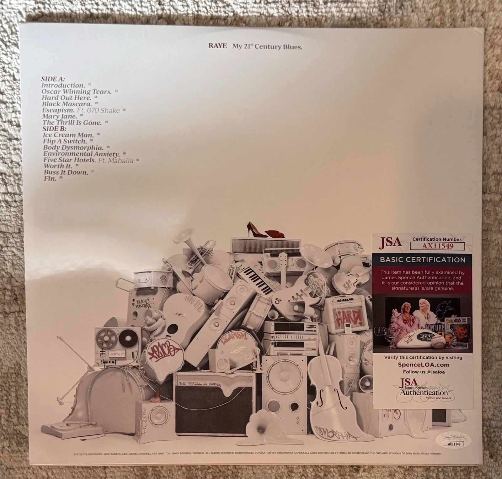 RAYE SIGNED MY 21st CENTURY BLUES VINYL LP - JSA COA, image 2