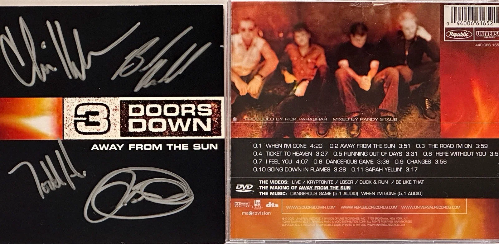 3 Doors Down . CD Away From the Sun Authentic Signatures From The Whole Band ., image 3