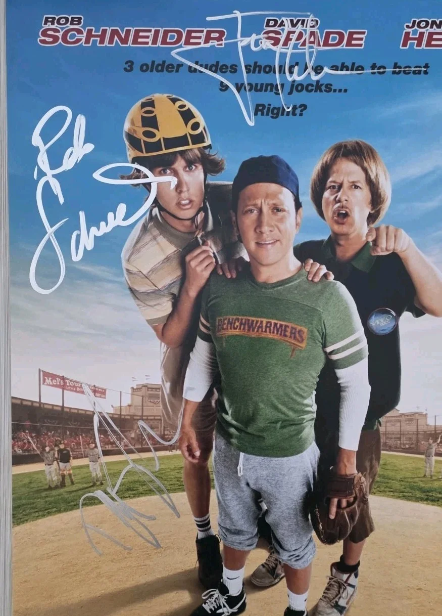 David Spade Jon Heder Rob Schneider — Rob Schneider David Spade Jon Heder Signed 12x18 Benchwarmers Photo Beckett LOA, image 2