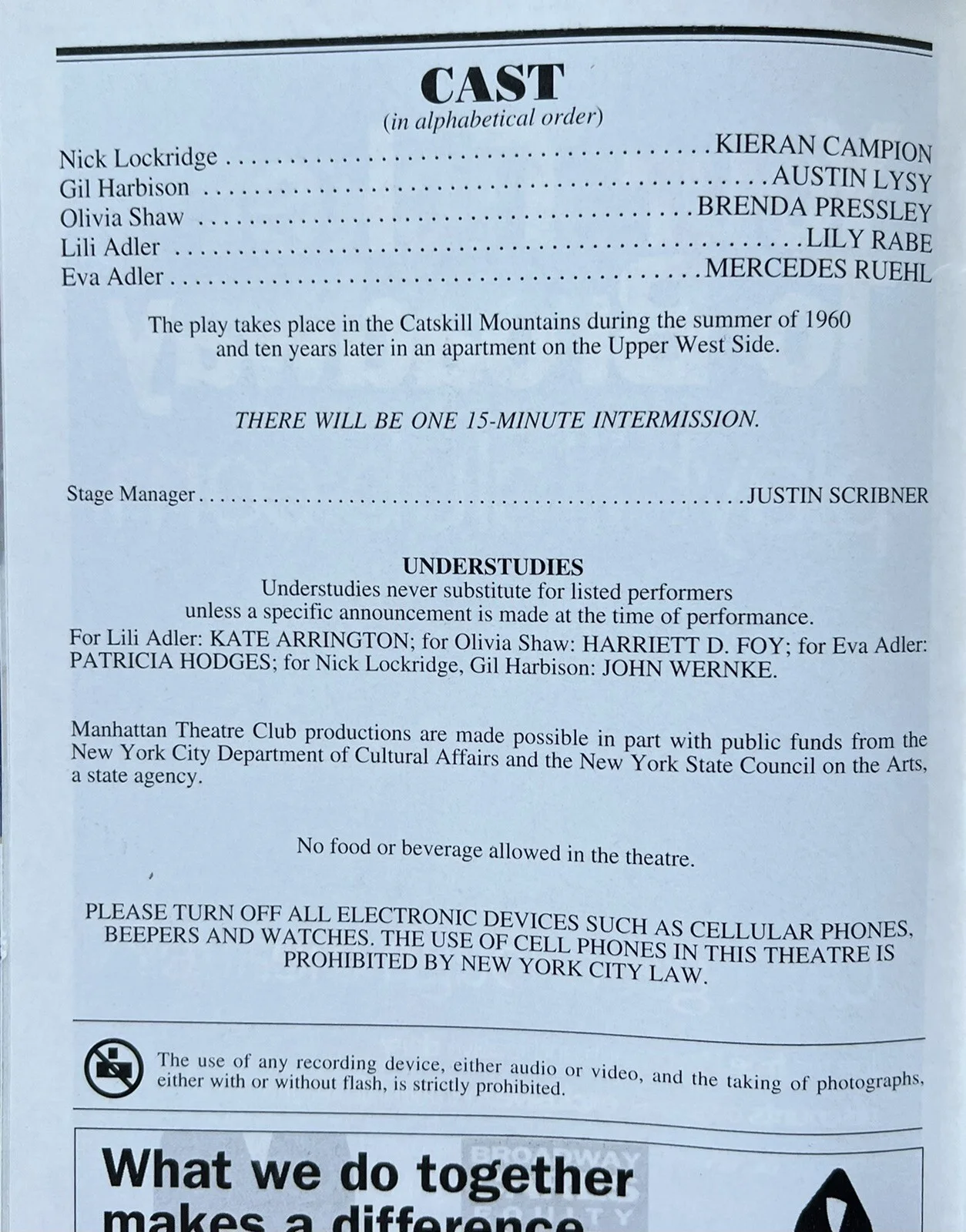 The American Plan Signed IP Playbill - Lily Rabe Mercedes Ruehl Kieran Campion, изображение 2