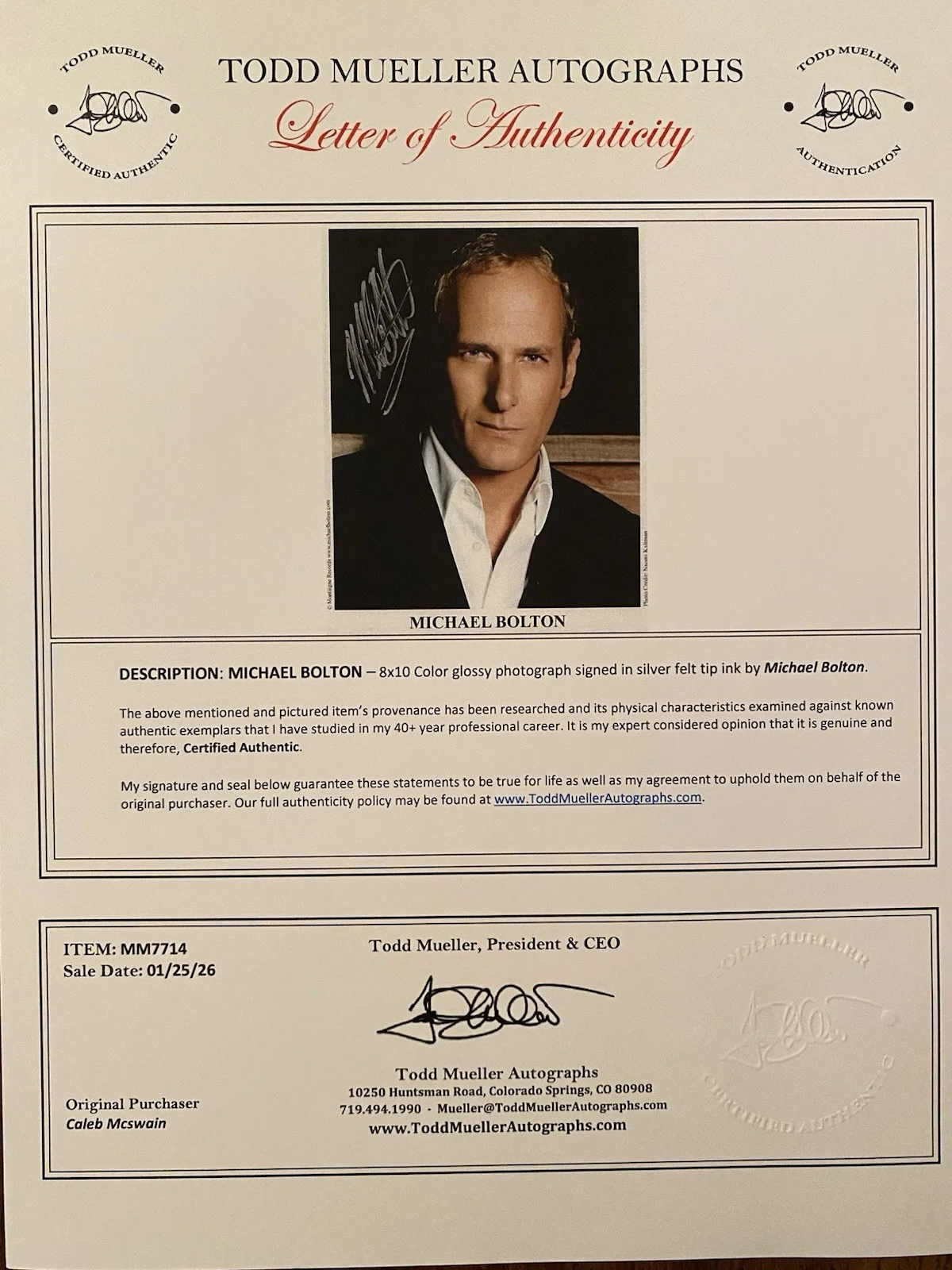 Michael Bolton Signed Autographed Photo With COA Singer How Am I Supposed To Liv, изображение 4